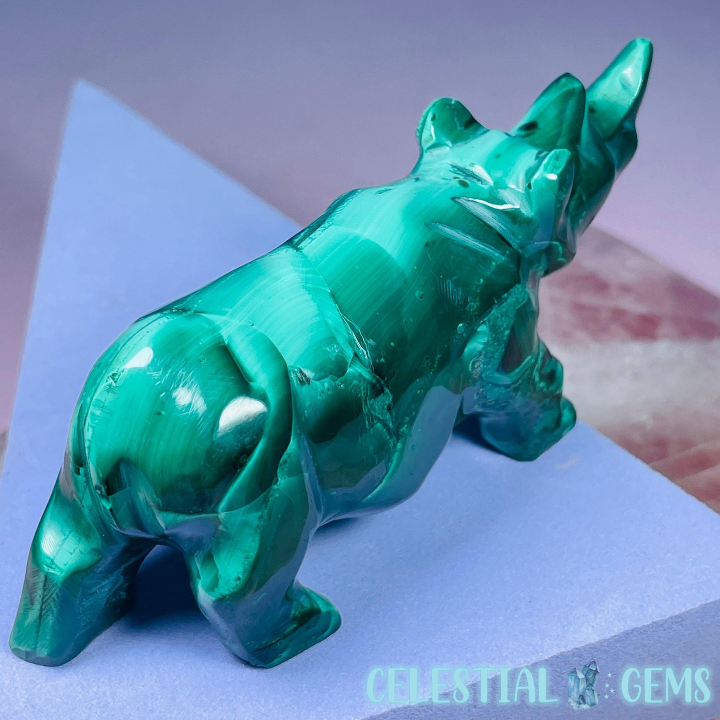 Malachite Rhinoceros Medium Carving