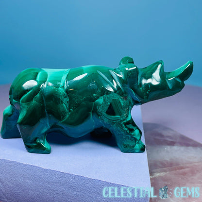Malachite Rhinoceros Medium Carving