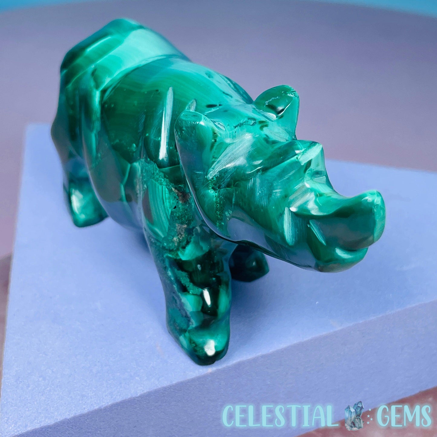 Malachite Rhinoceros Medium Carving