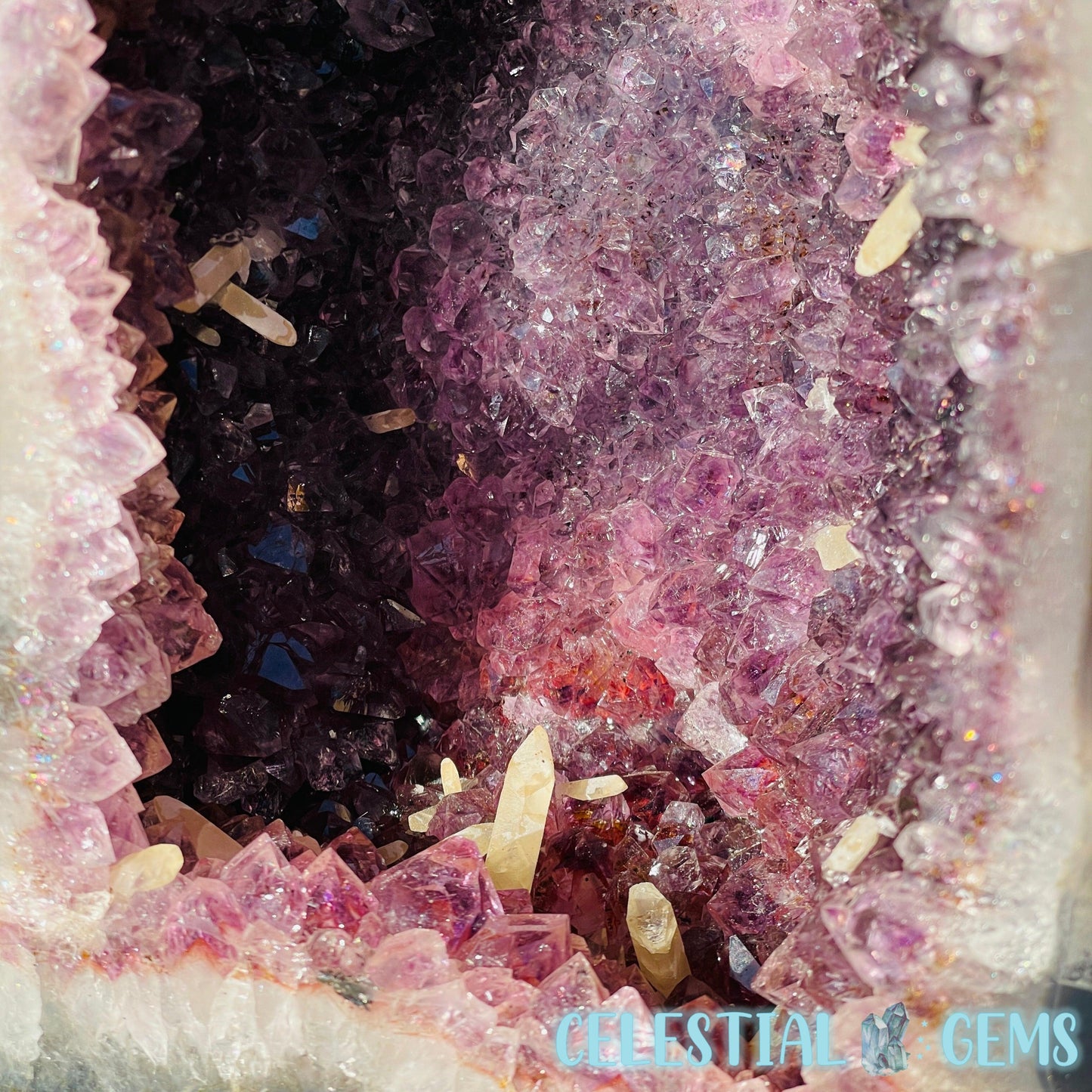 Dark Amethyst + UV Calcite Large Geode Cave (Video)