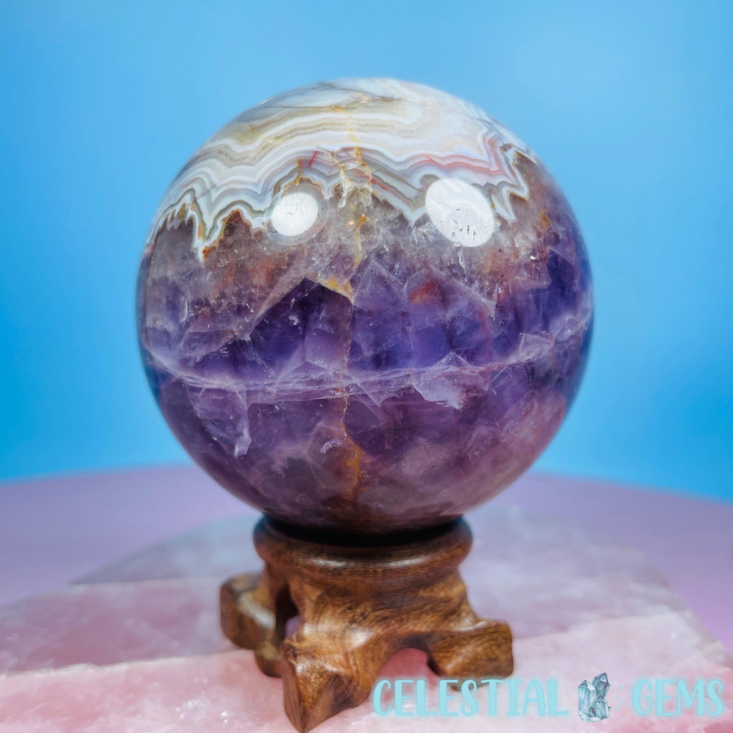 Amethyst + Mexican Crazy Lace Agate Large Sphere