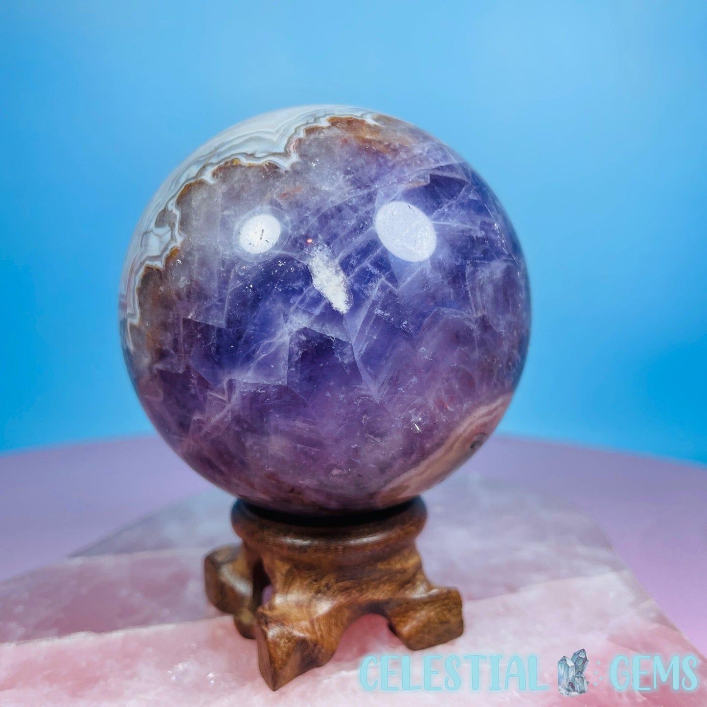 Amethyst + Mexican Crazy Lace Agate Large Sphere