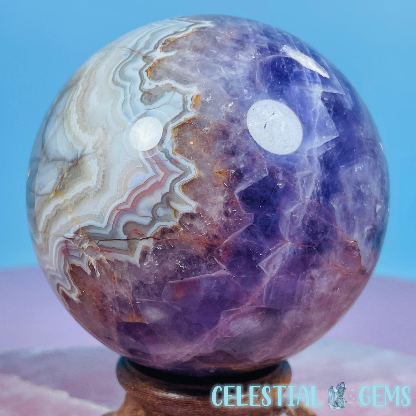 Amethyst + Mexican Crazy Lace Agate Large Sphere