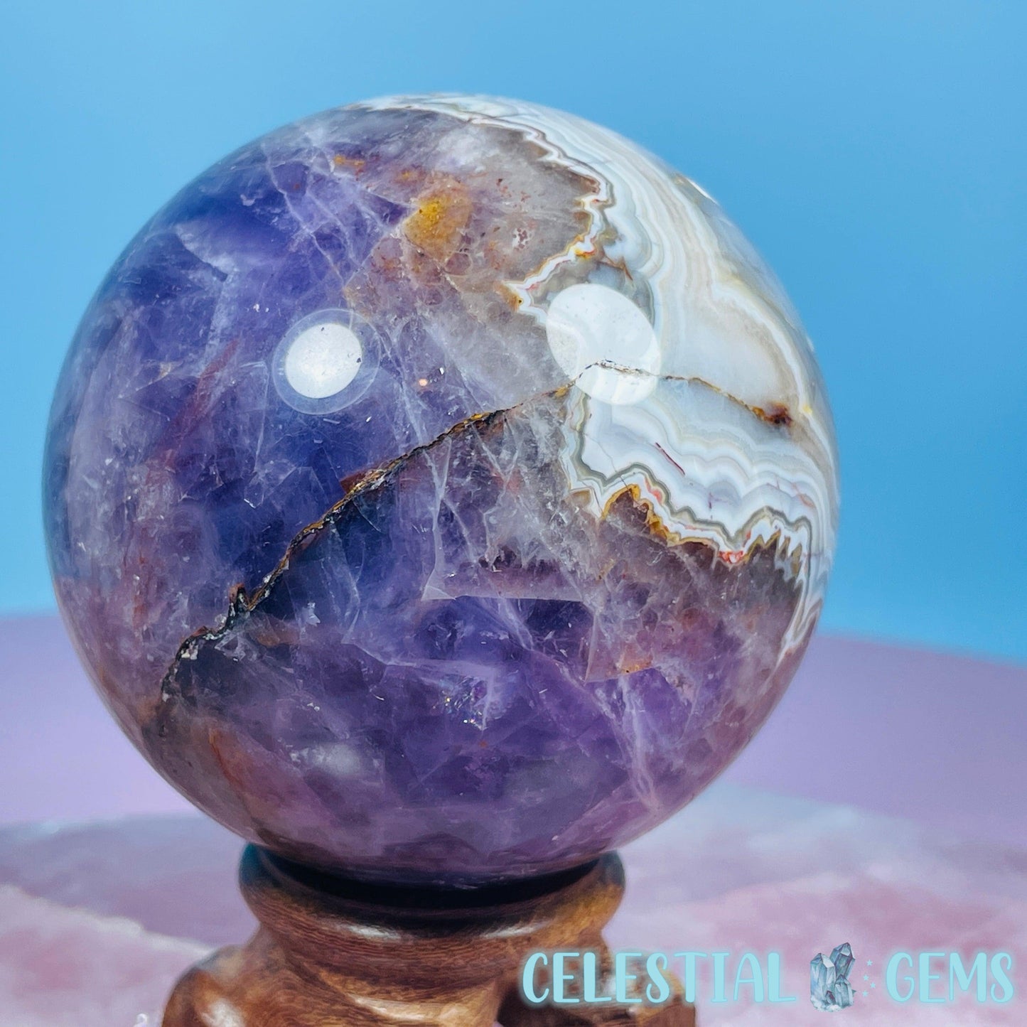 Amethyst + Mexican Crazy Lace Agate Large Sphere