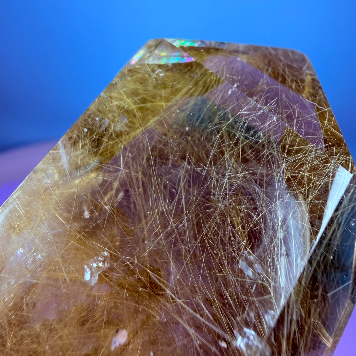 Gold Rutile Quartz Semi-Polished Large Point with Manifestation Crystals