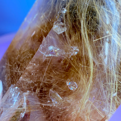 Gold Rutile Quartz Semi-Polished Large Point with Manifestation Crystals