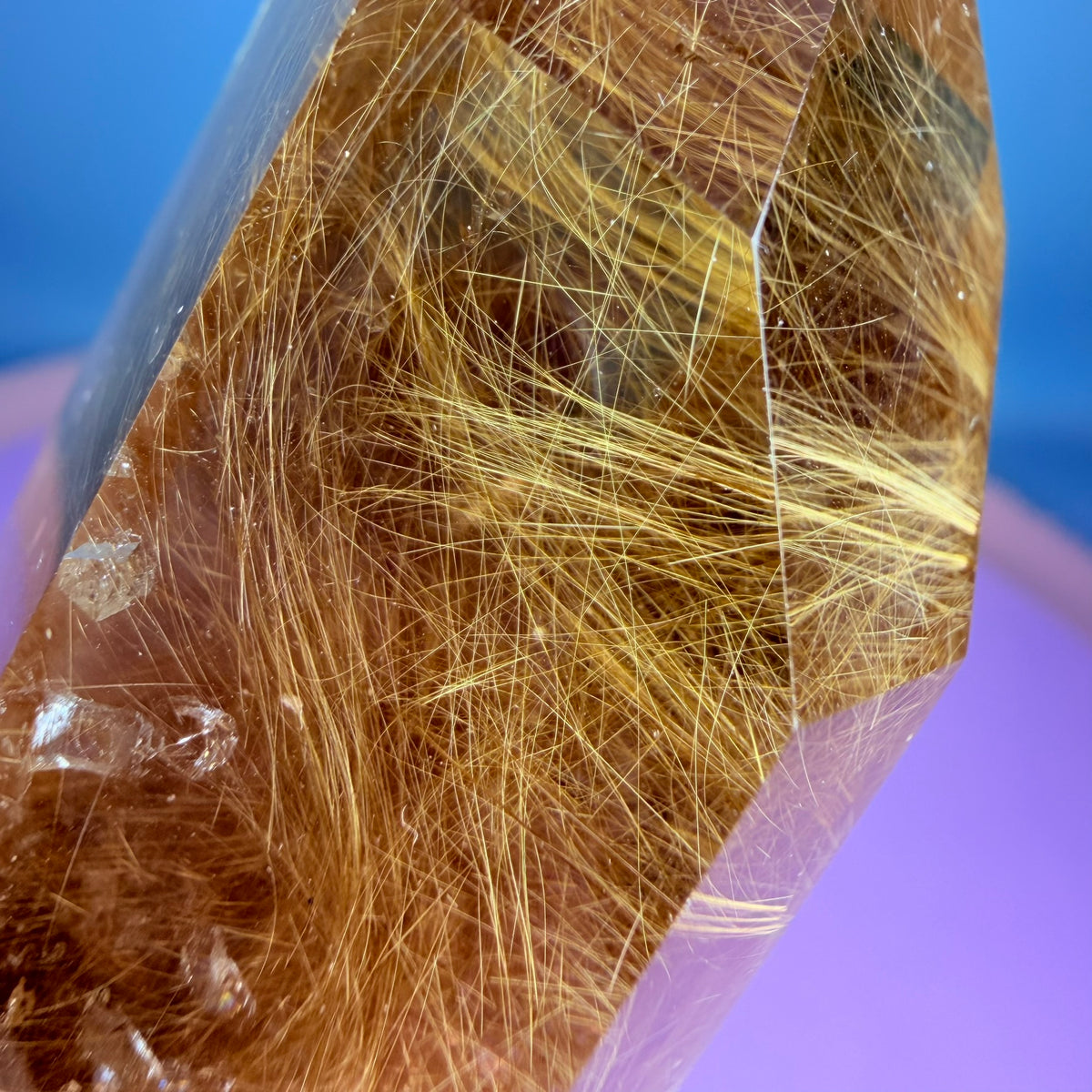 Gold Rutile Quartz Semi-Polished Large Point with Manifestation Crystals