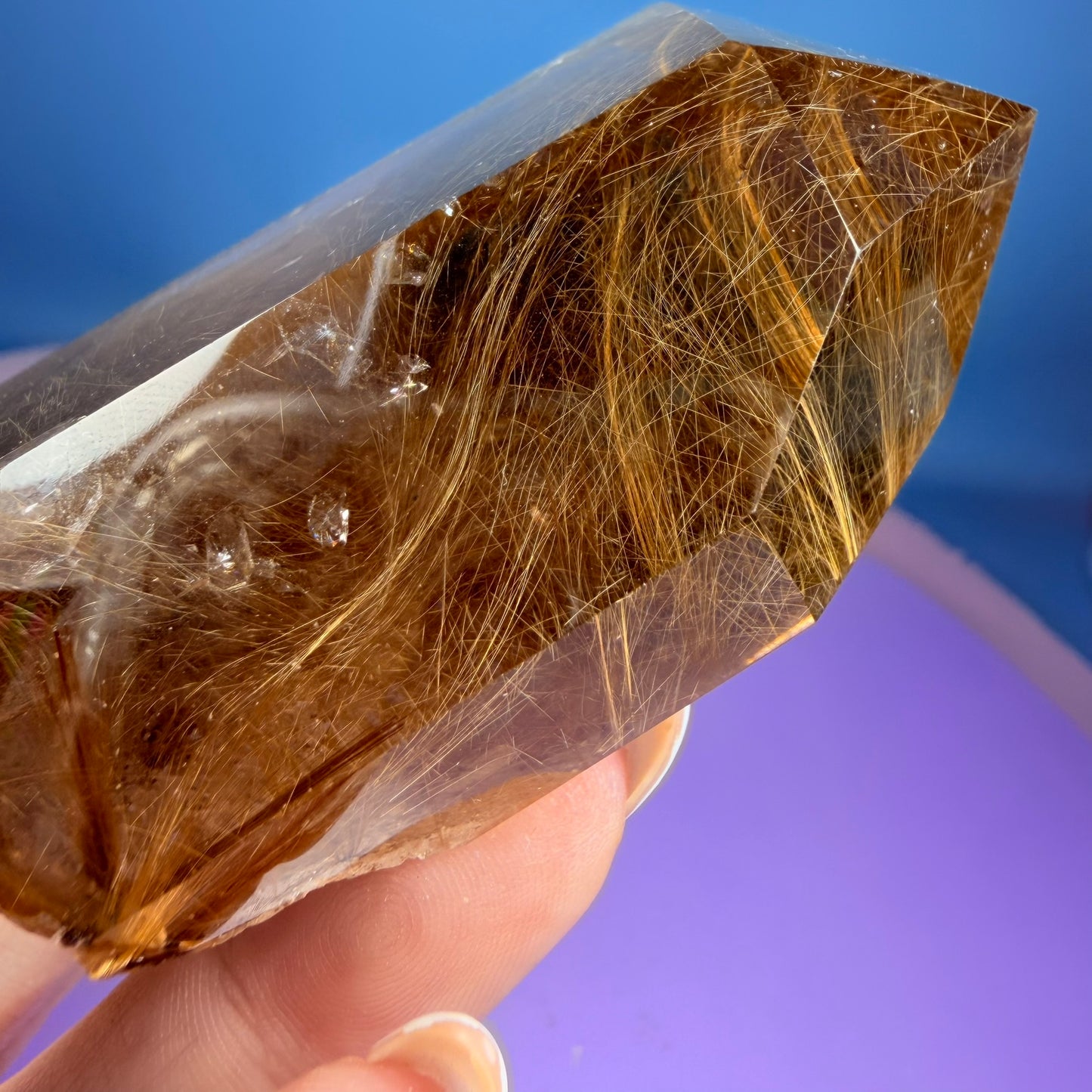 Gold Rutile Quartz Semi-Polished Large Point with Manifestation Crystals