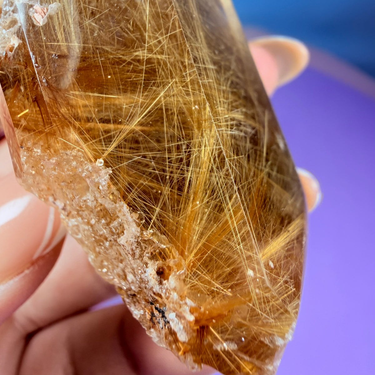 Gold Rutile Quartz Semi-Polished Large Point with Manifestation Crystals