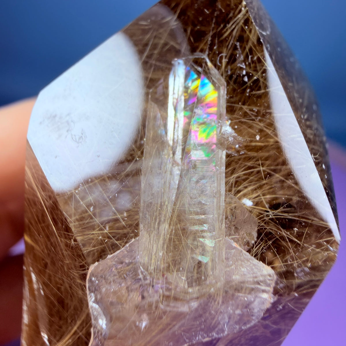 Gold Rutile Quartz Semi-Polished Large Point with Manifestation Crystals