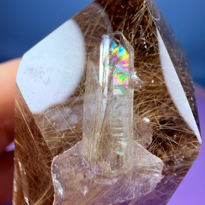 Gold Rutile Quartz Semi-Polished Large Point with Manifestation Crystals