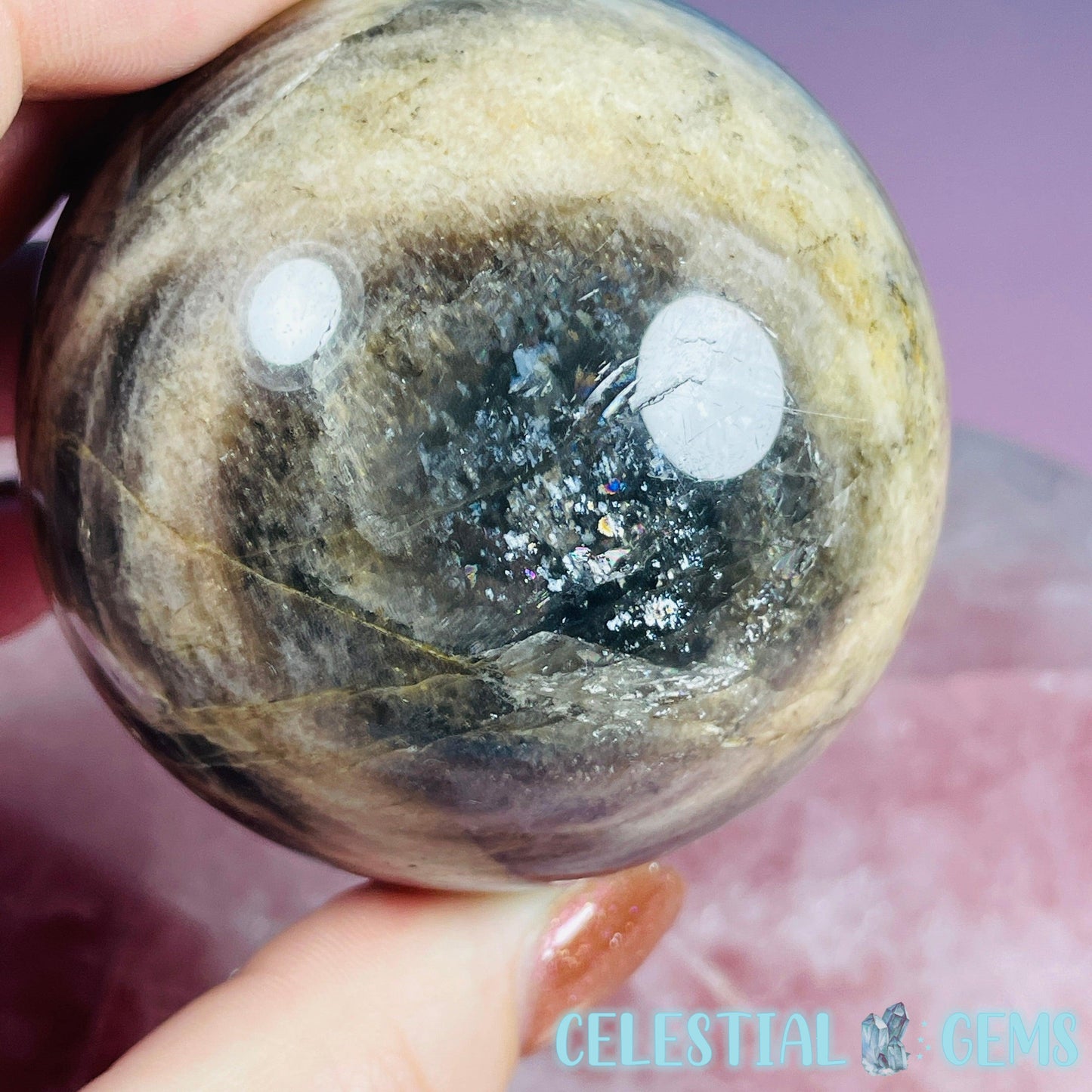 Black + Peach Moonstone Medium Sphere