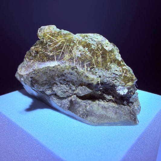 Gold Rutile Chlorite Quartz Raw Piece with Polished Seer Window
