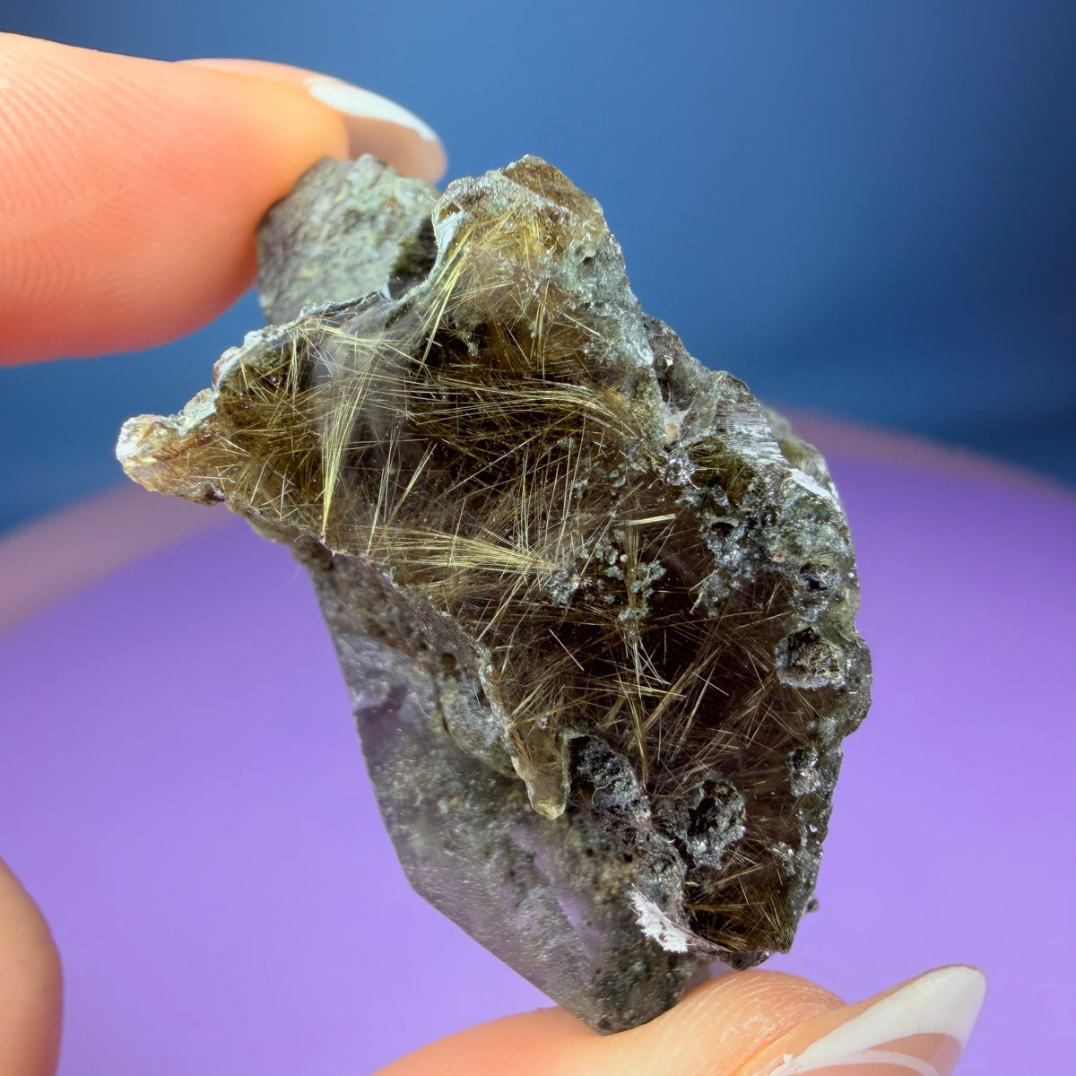 Gold Rutile Chlorite Quartz Raw Piece with Polished Seer Window