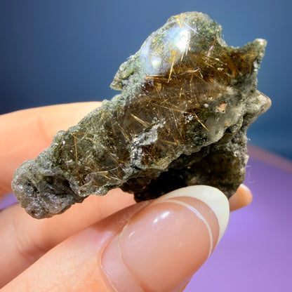 Gold Rutile Chlorite Quartz Raw Piece with Polished Seer Window