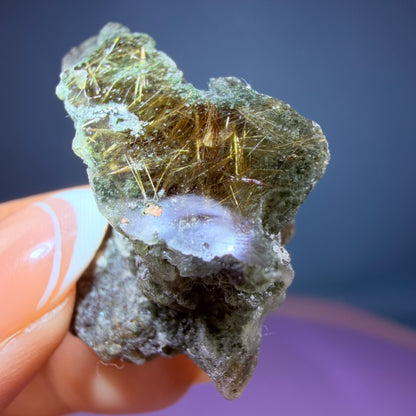 Gold Rutile Chlorite Quartz Raw Piece with Polished Seer Window