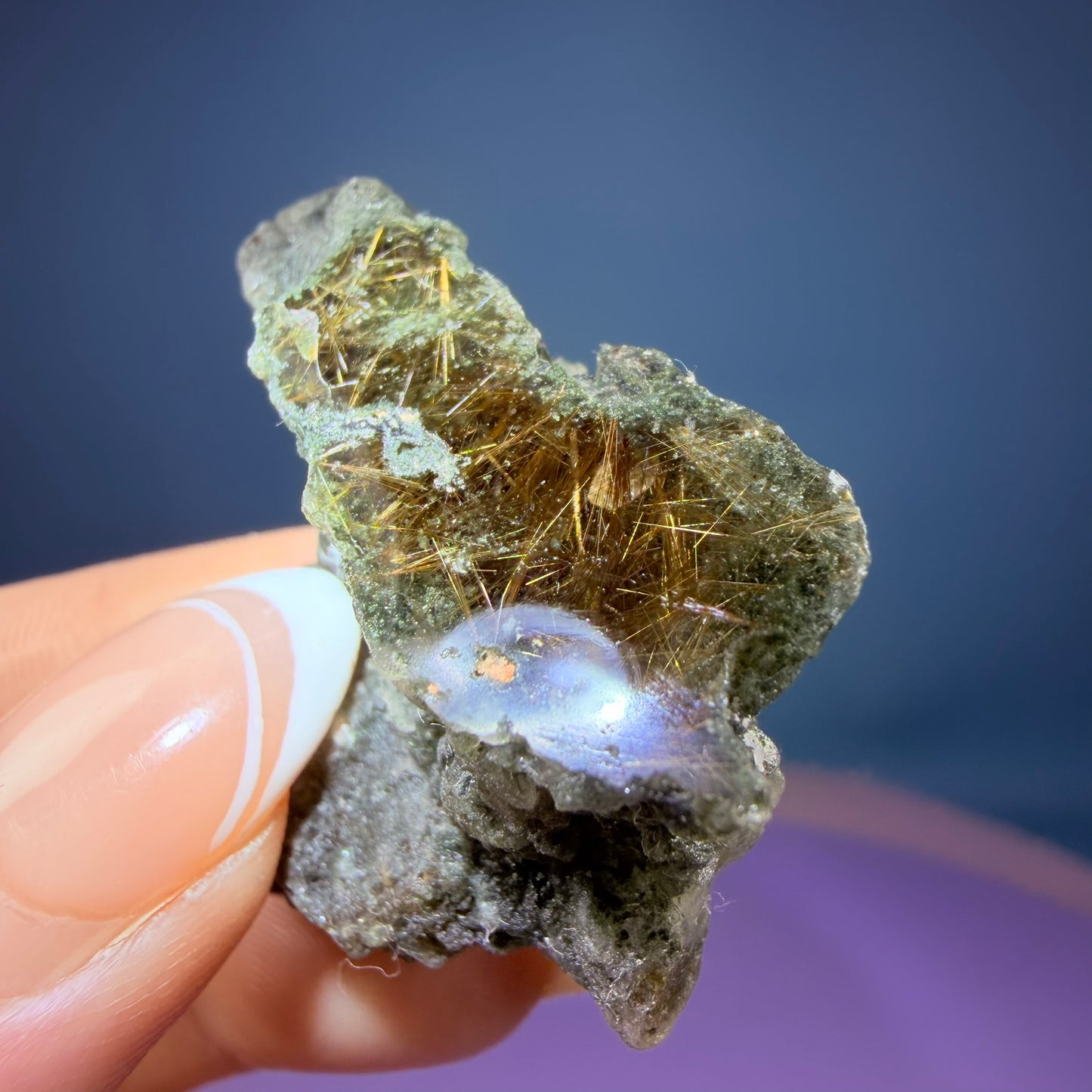 Gold Rutile Chlorite Quartz Raw Piece with Polished Seer Window