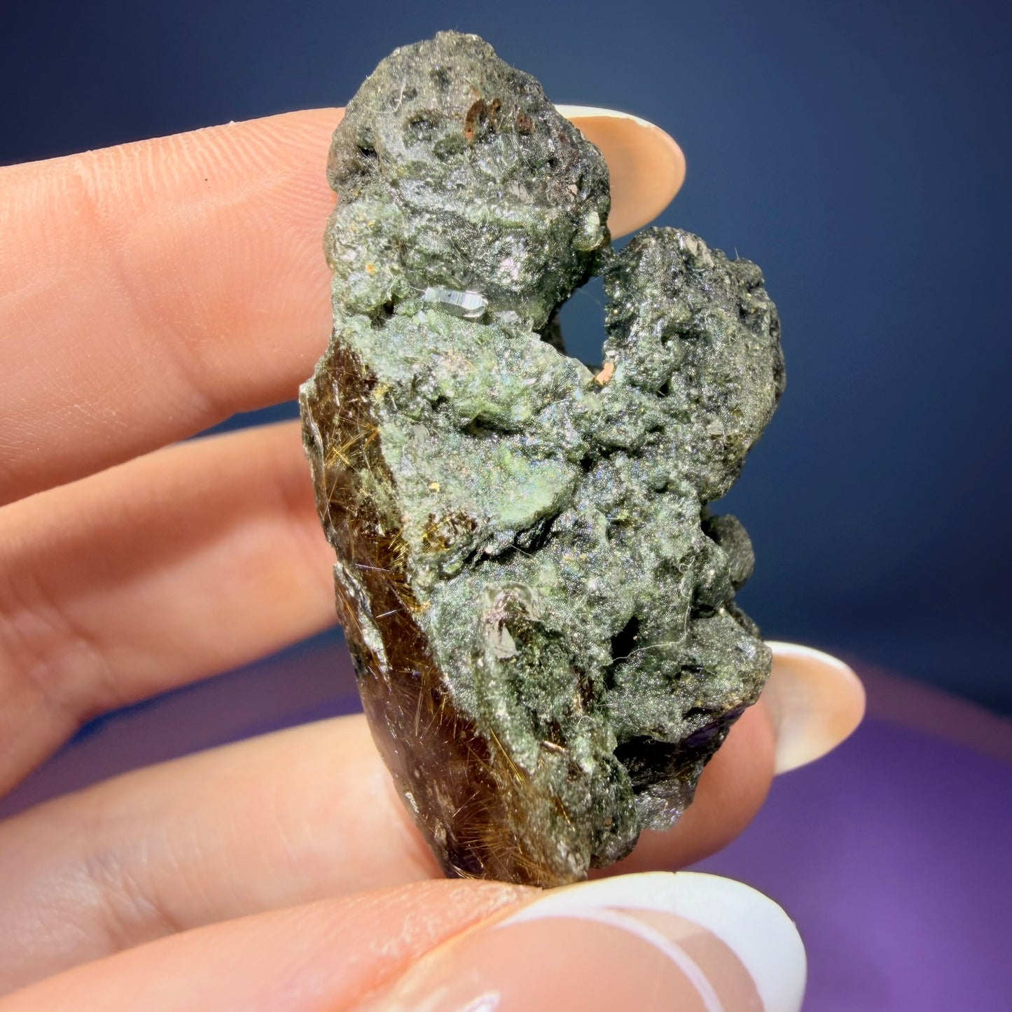 Gold Rutile Chlorite Quartz Raw Piece with Polished Seer Window
