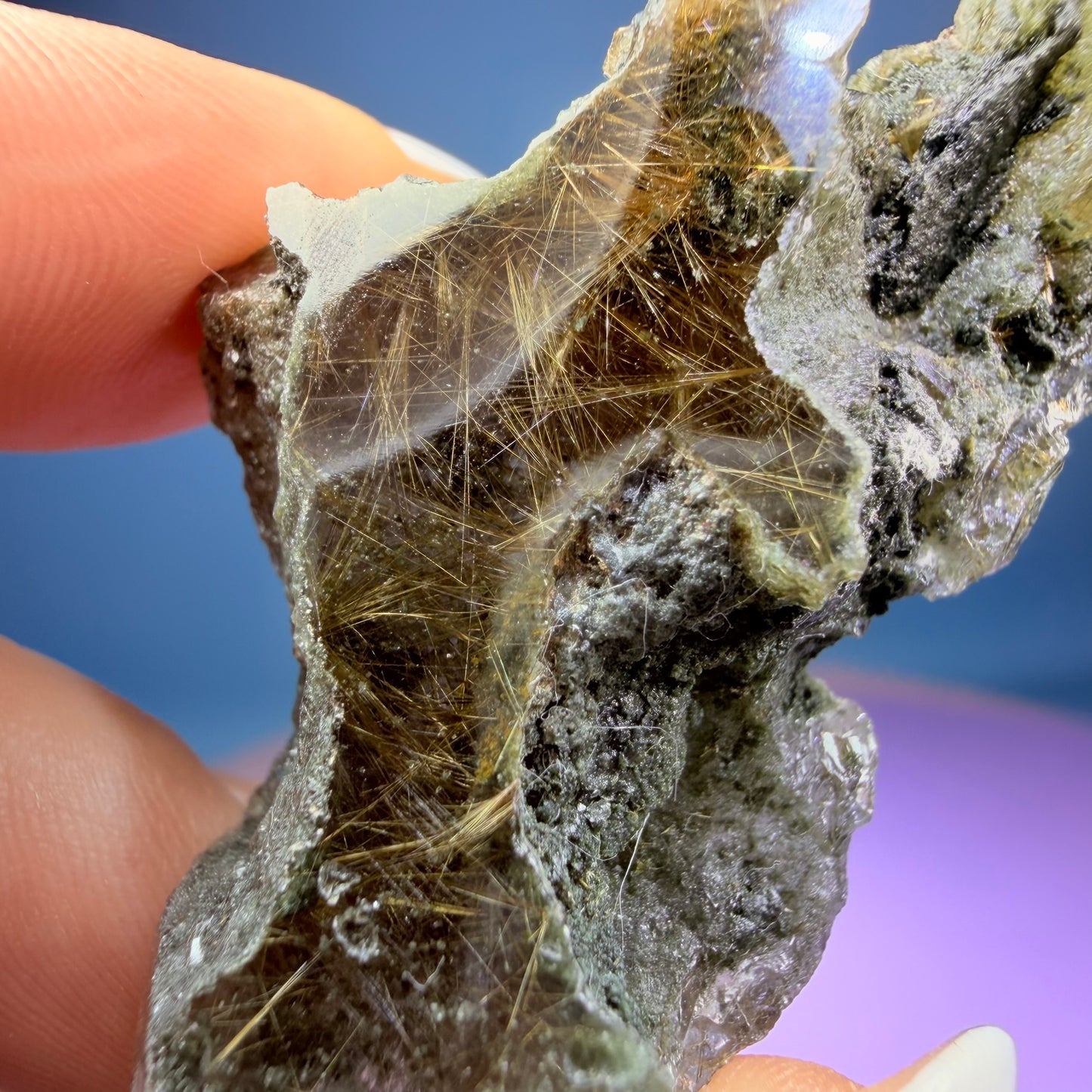 Gold Rutile Chlorite Quartz Raw Piece with Polished Seer Window