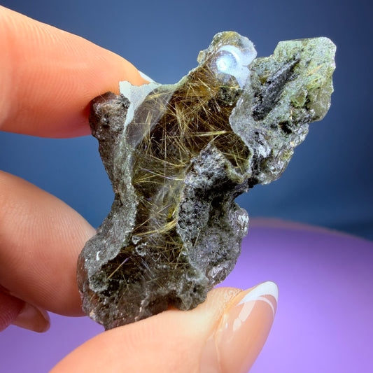 Gold Rutile Chlorite Quartz Raw Piece with Polished Seer Window