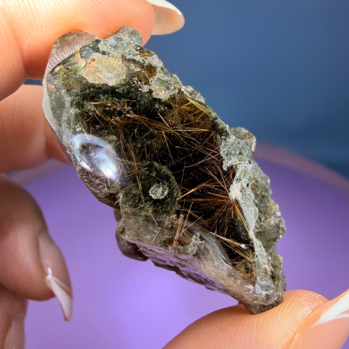 Gold Rutile Chlorite Quartz Raw Piece with Polished Seer Window