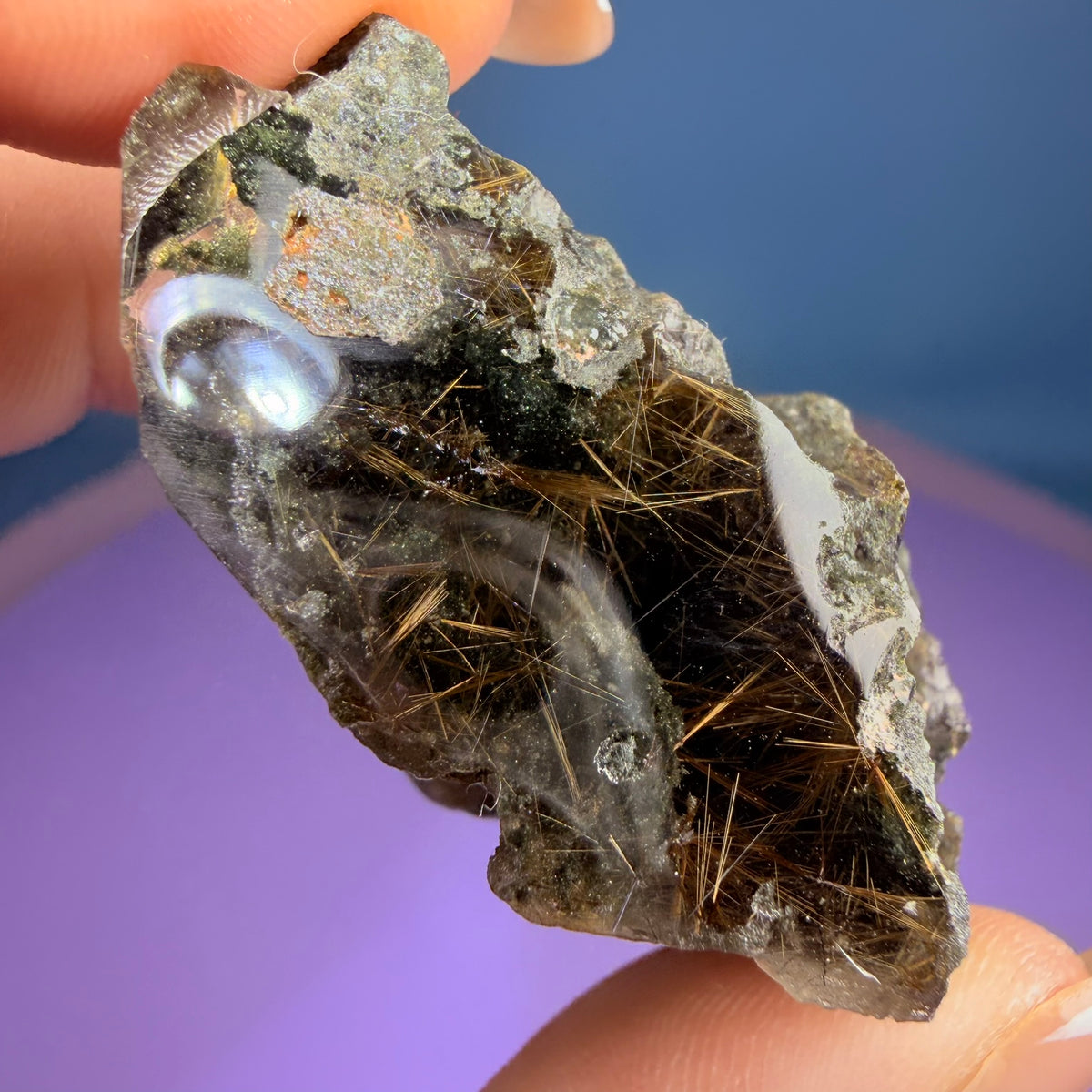 Gold Rutile Chlorite Quartz Raw Piece with Polished Seer Window