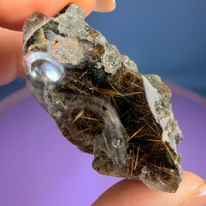 Gold Rutile Chlorite Quartz Raw Piece with Polished Seer Window