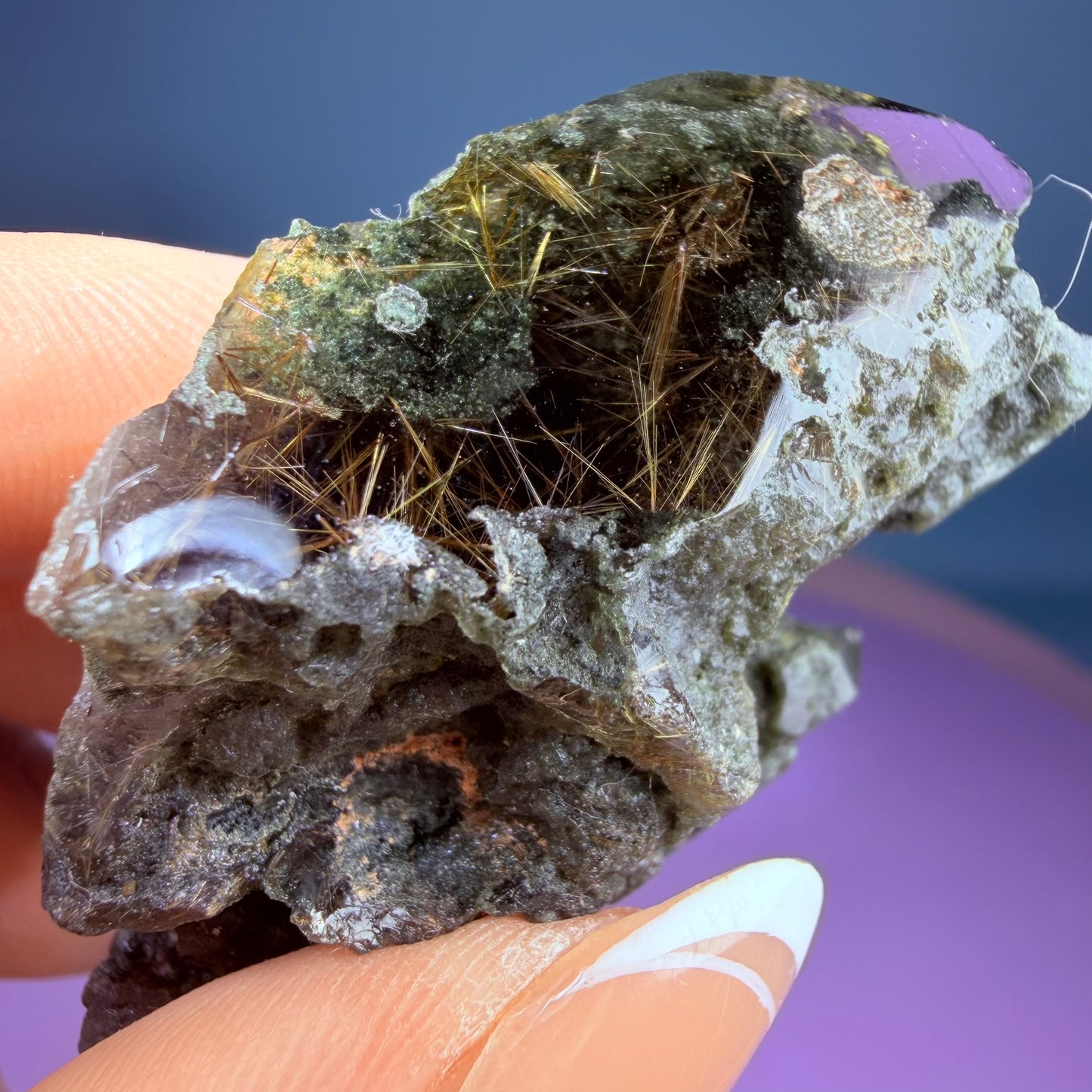 Gold Rutile Chlorite Quartz Raw Piece with Polished Seer Window