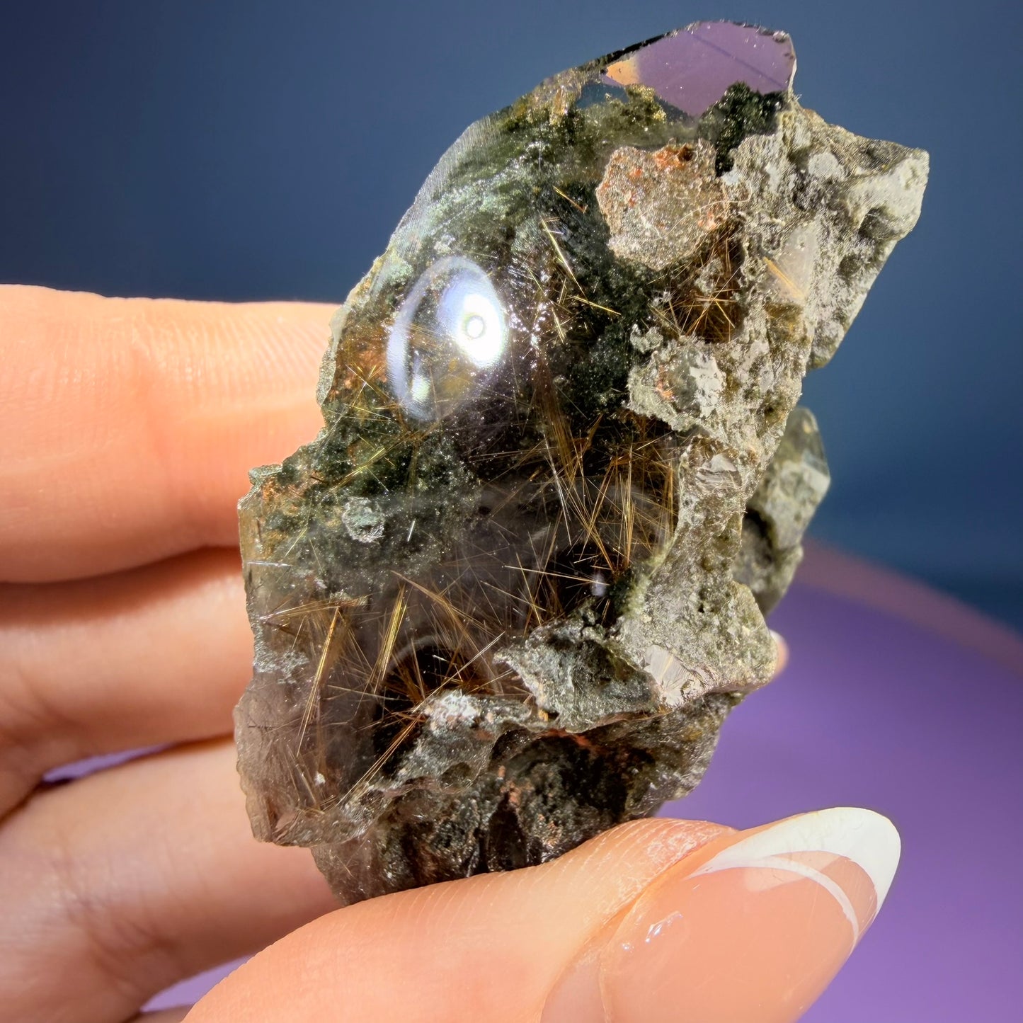 Gold Rutile Chlorite Quartz Raw Piece with Polished Seer Window