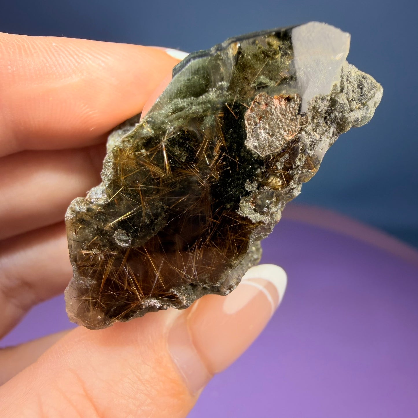 Gold Rutile Chlorite Quartz Raw Piece with Polished Seer Window
