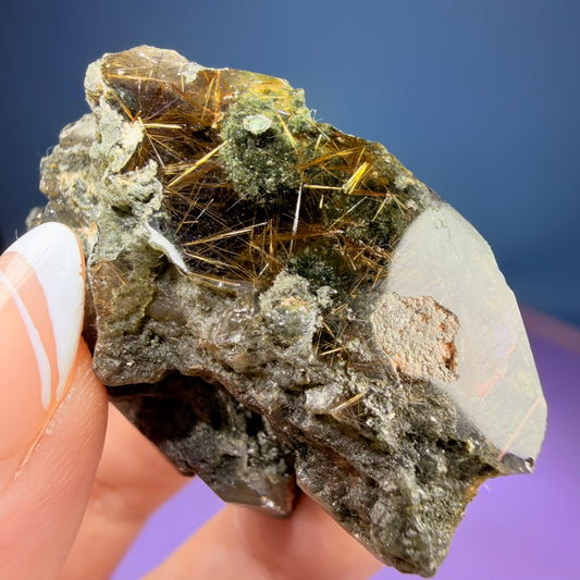 Gold Rutile Chlorite Quartz Raw Piece with Polished Seer Window