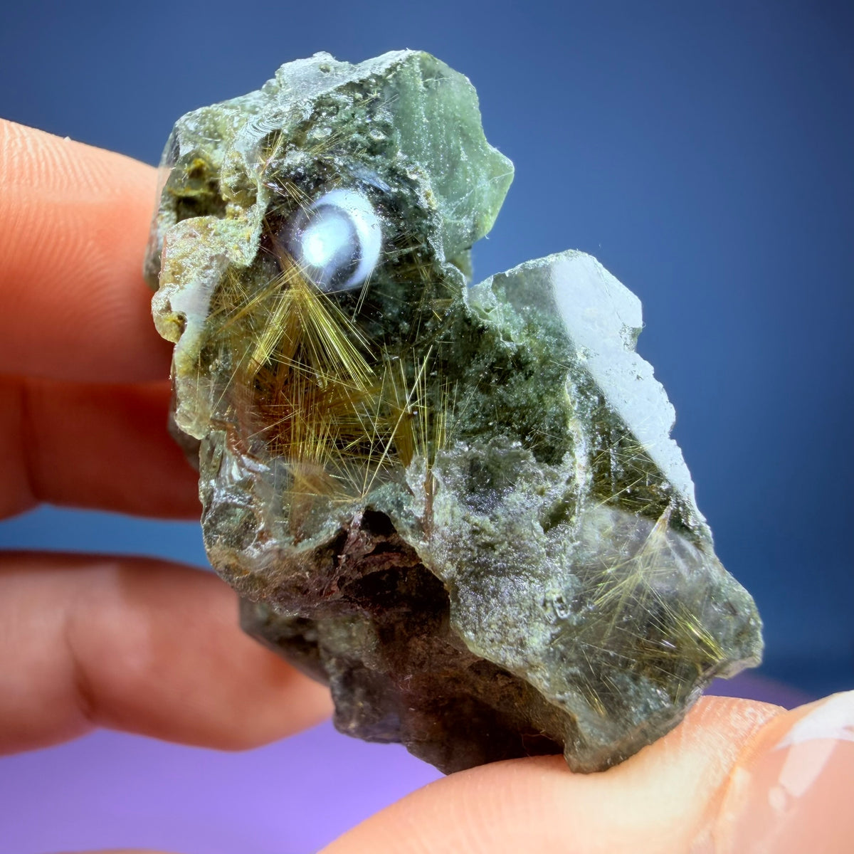 Gold Rutile Chlorite Quartz Raw Piece with Polished Seer Window