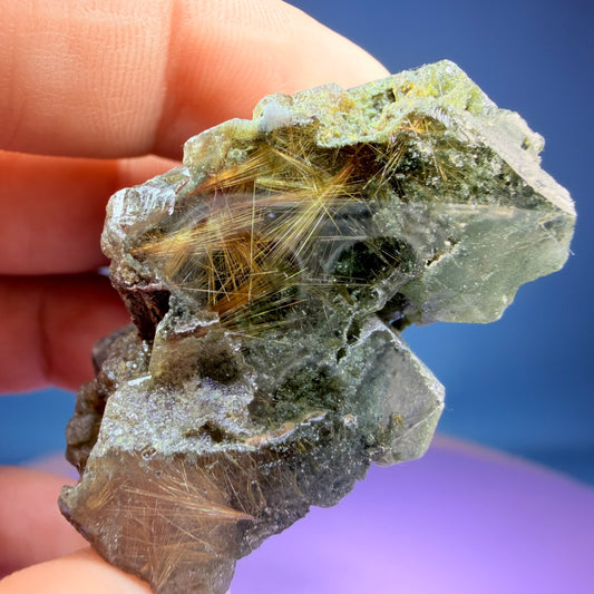 Gold Rutile Chlorite Quartz Raw Piece with Polished Seer Window