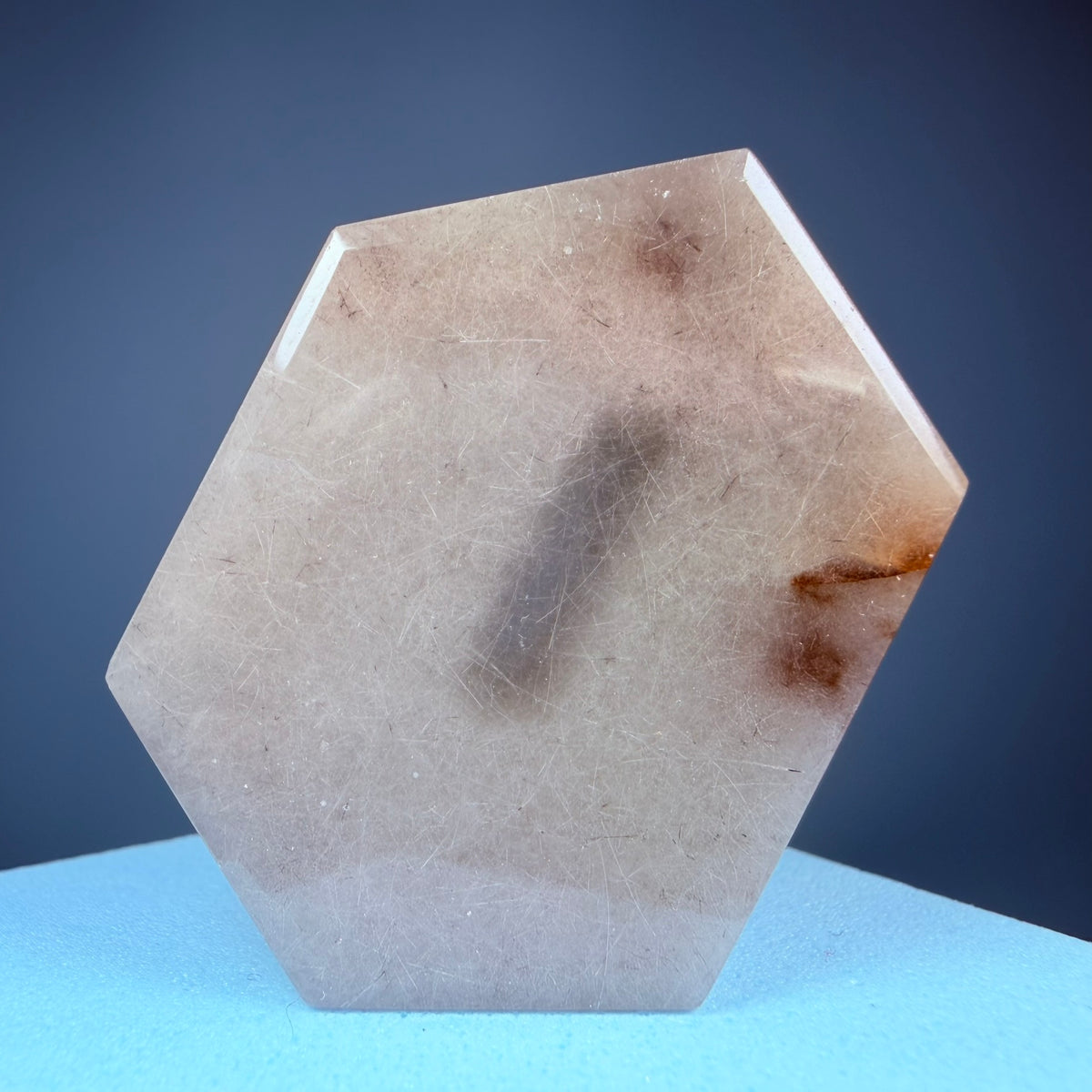 Grey Amphibole Window Quartz Small Hexagon Slice