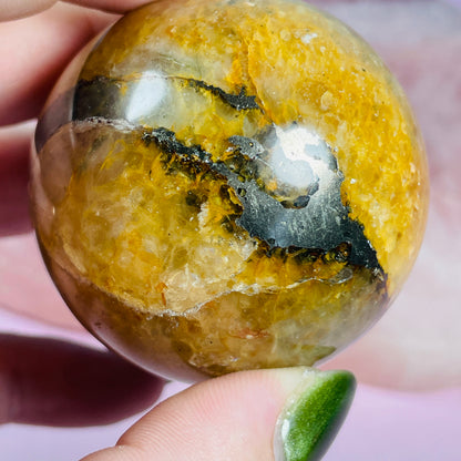 Pyrite in Golden Healer Quartz Medium Sphere