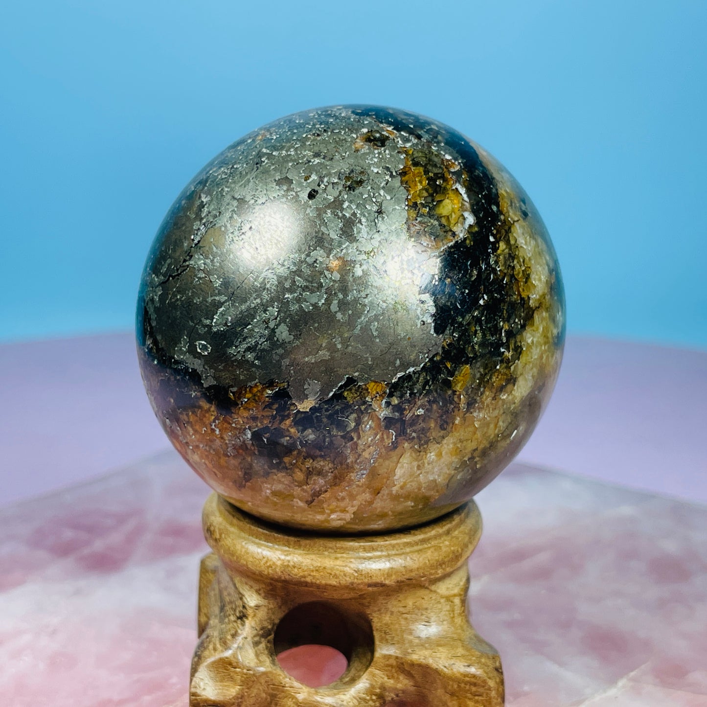 Pyrite in Golden Healer Quartz Medium Sphere