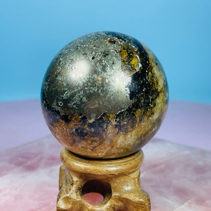 Pyrite in Golden Healer Quartz Medium Sphere
