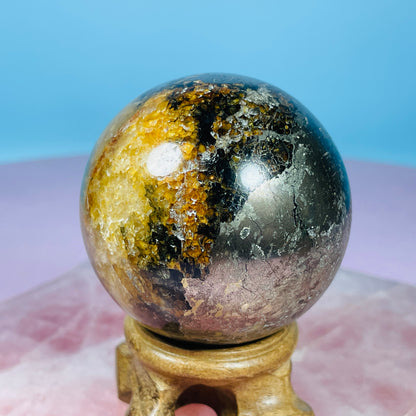 Pyrite in Golden Healer Quartz Medium Sphere