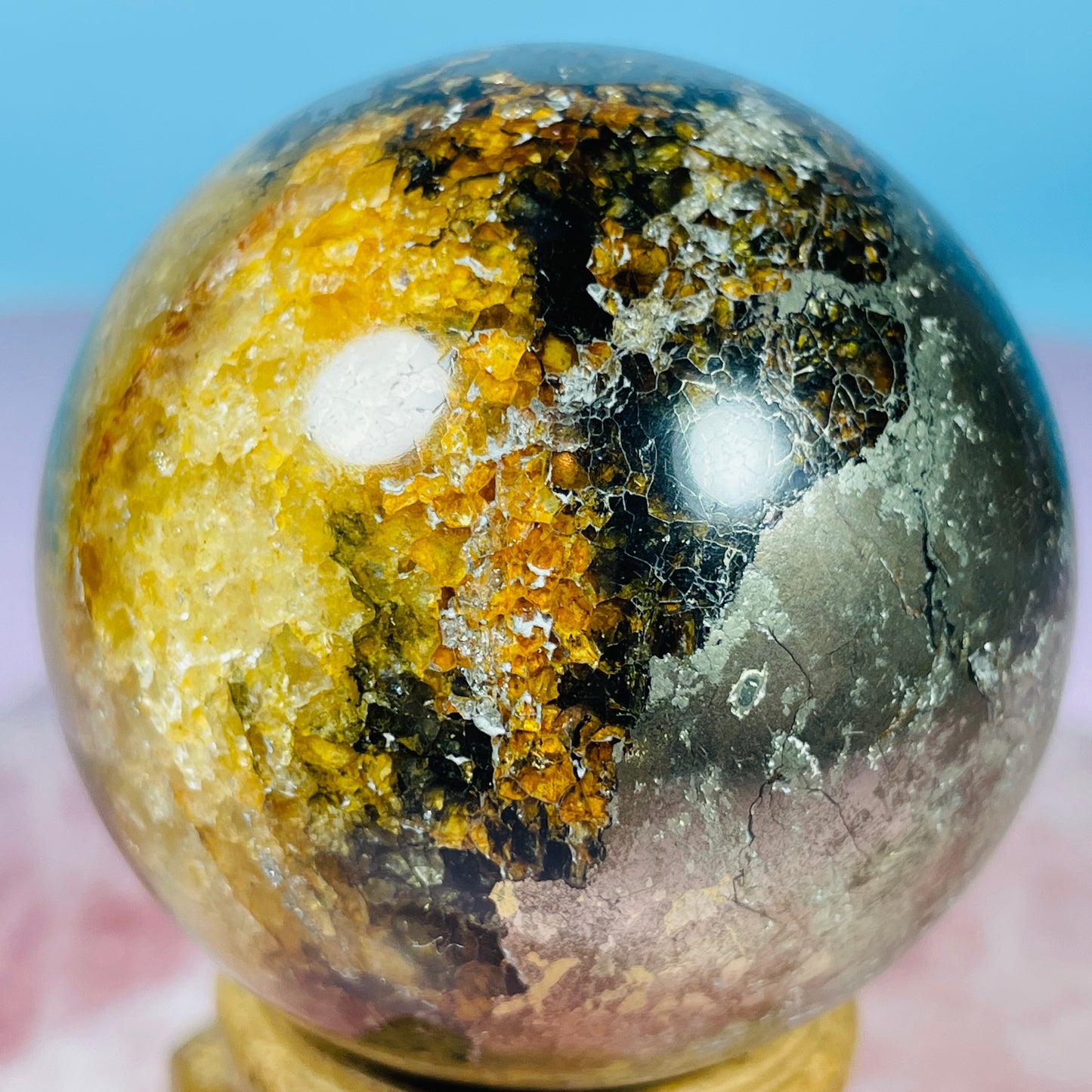 Pyrite in Golden Healer Quartz Medium Sphere