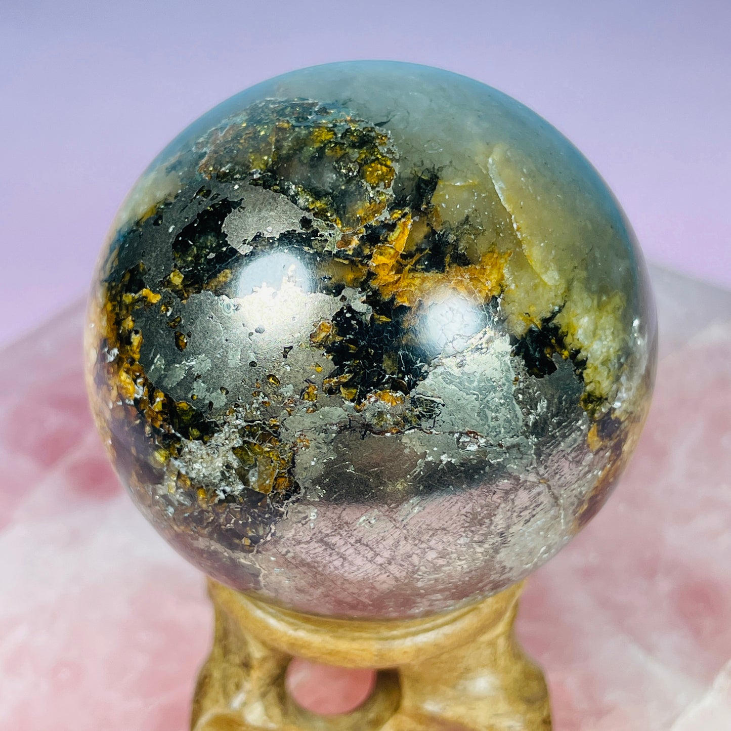 Pyrite in Golden Healer Quartz Medium Sphere