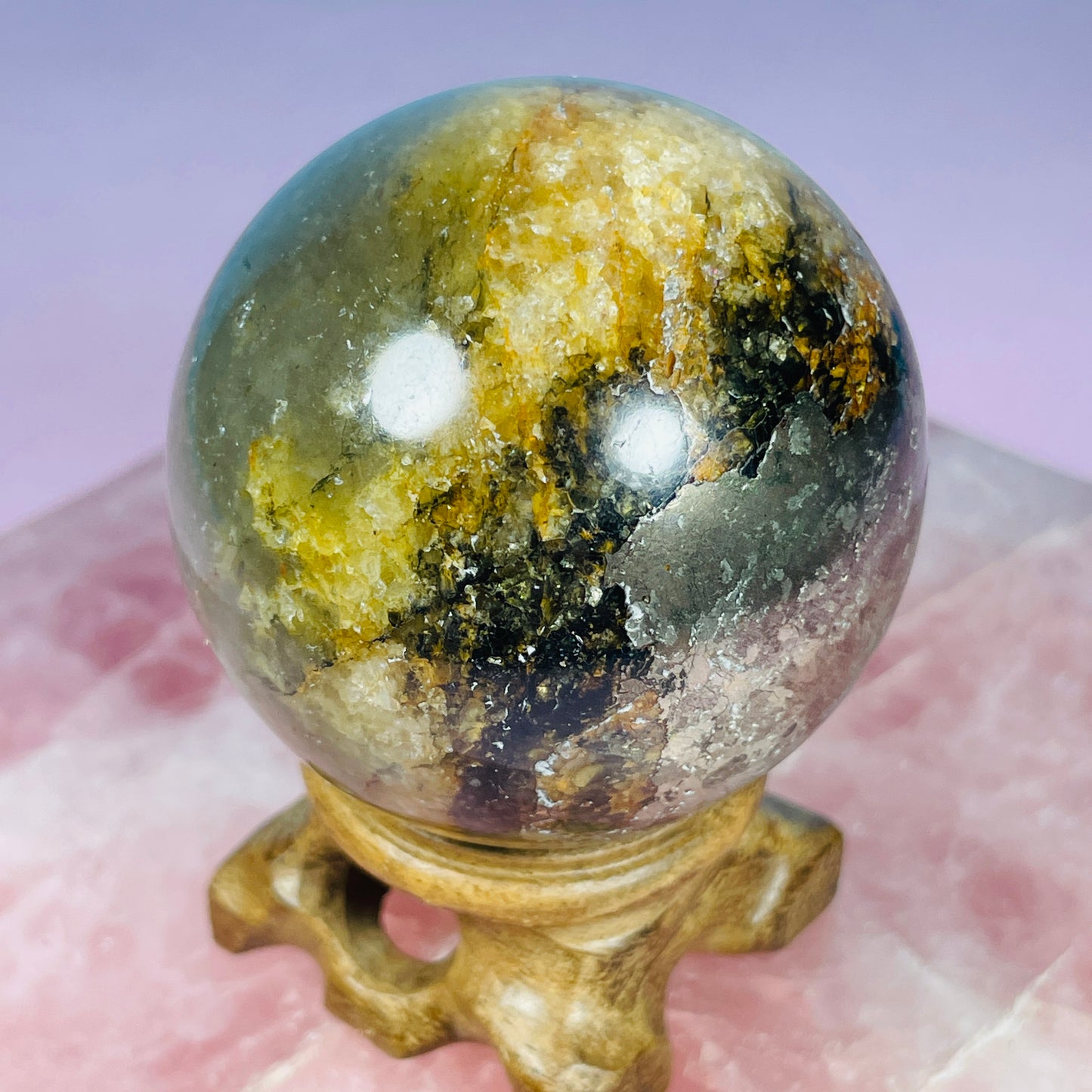 Pyrite in Golden Healer Quartz Medium Sphere