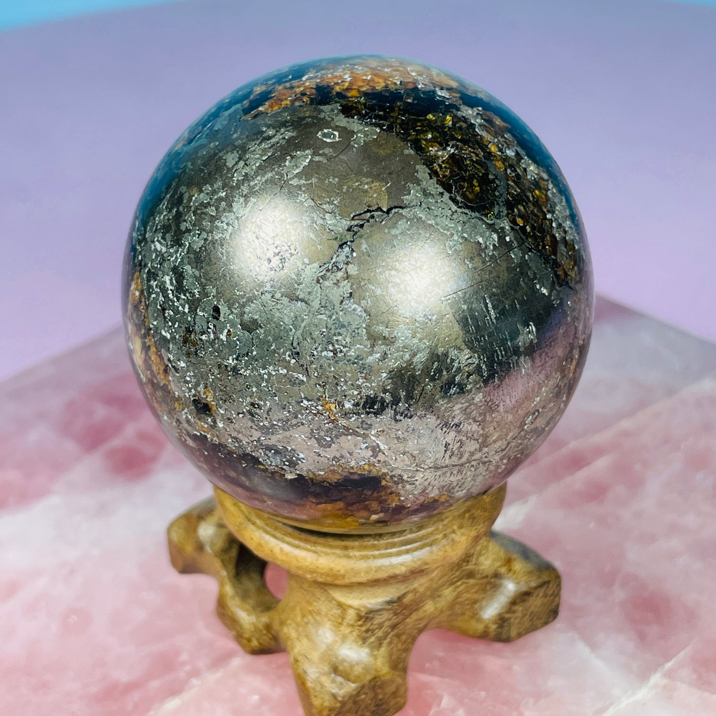 Pyrite in Golden Healer Quartz Medium Sphere