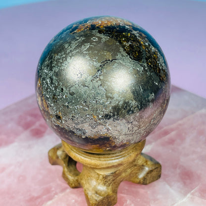 Pyrite in Golden Healer Quartz Medium Sphere