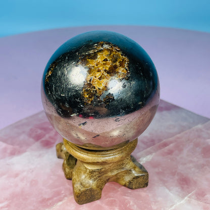 Golden Healer Quartz in Pyrite Medium Sphere