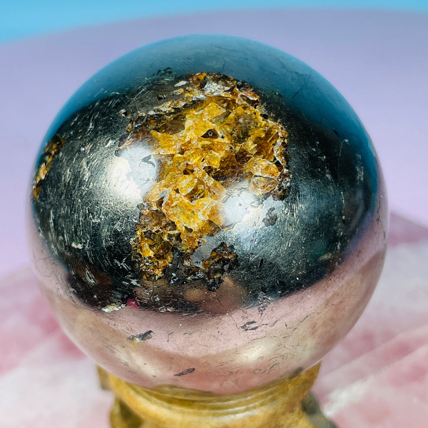 Golden Healer Quartz in Pyrite Medium Sphere