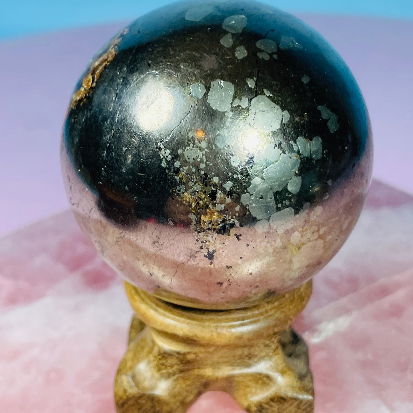 Golden Healer Quartz in Pyrite Medium Sphere