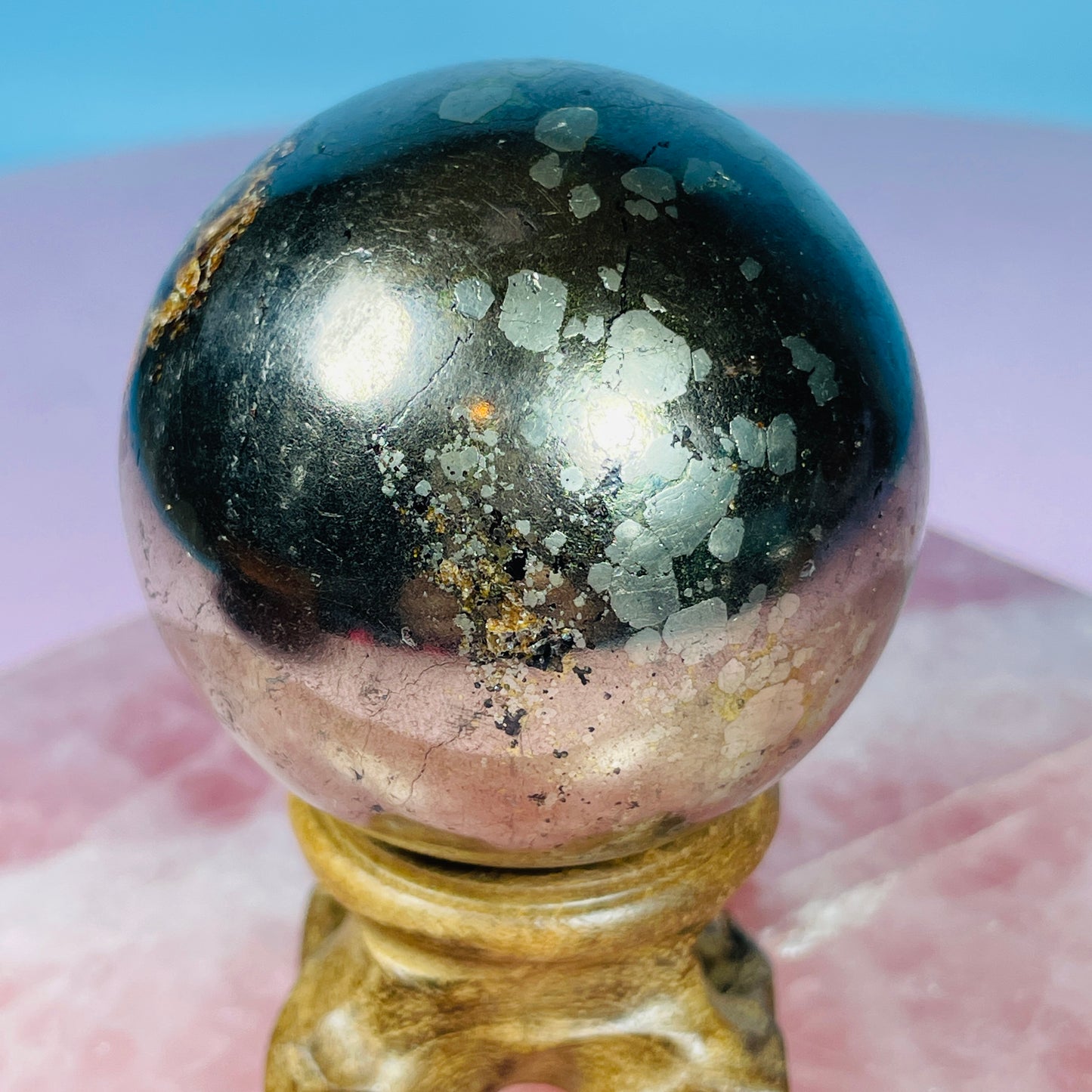 Golden Healer Quartz in Pyrite Medium Sphere