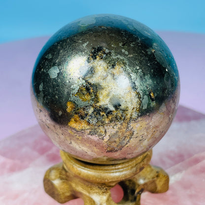 Golden Healer Quartz in Pyrite Medium Sphere