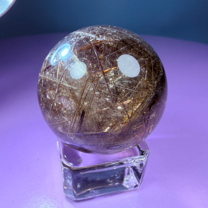 Silver + Copper Rutile Smoky Quartz Small Sphere