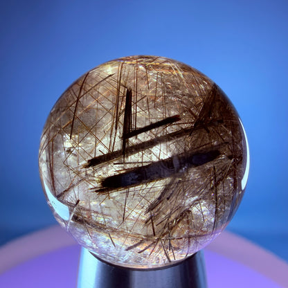 Silver + Copper Rutile Smoky Quartz Small Sphere